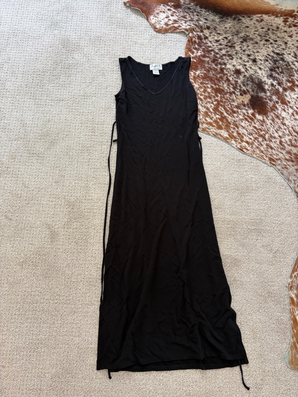 Vintage Black Sleeveless V-Neck Maxi Dress with Side Ties